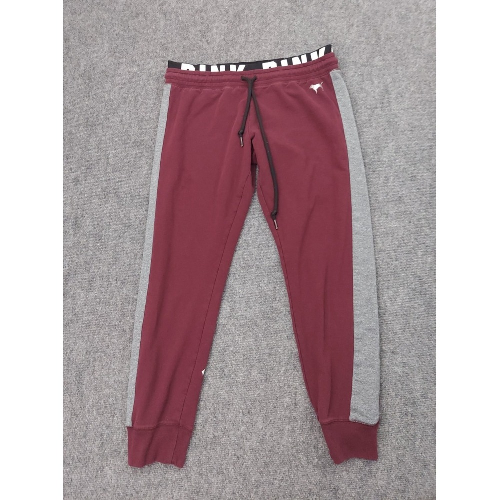 Victorias Secret PINK Sweat Pants Womens Large Burgundy Spellout Low Rise Y2K